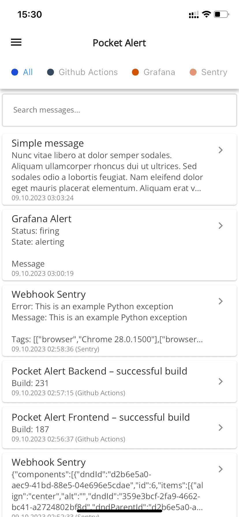 Pocket Alert app screen