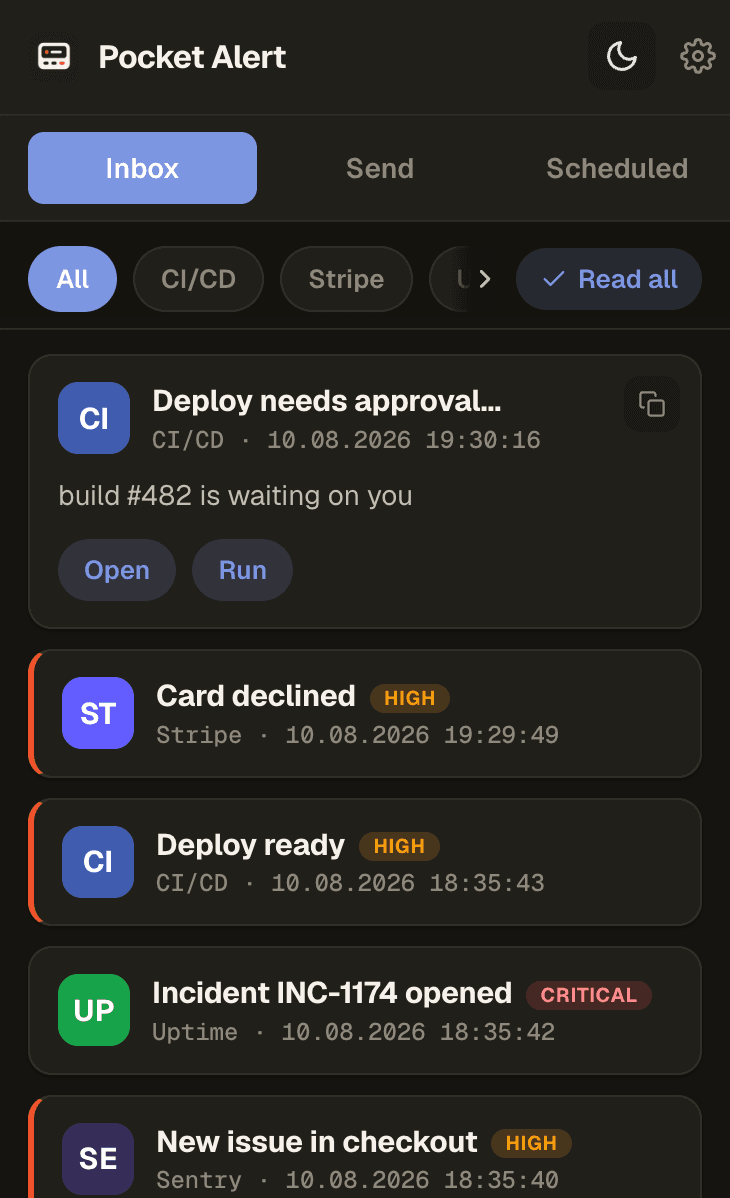 Pocket Alert extension inbox