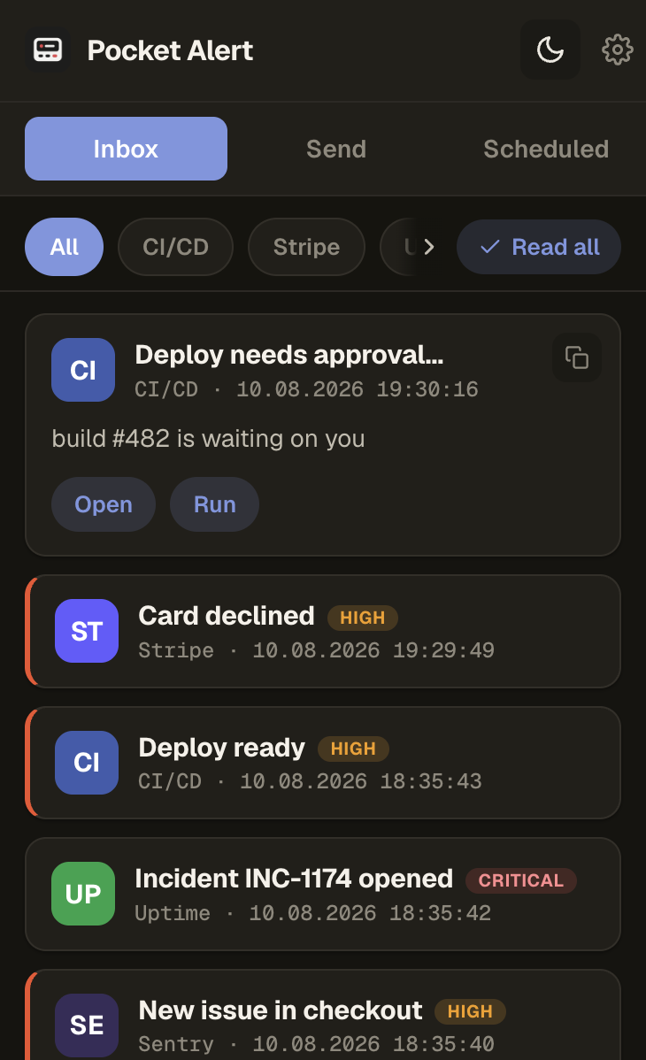 Pocket Alert extension inbox