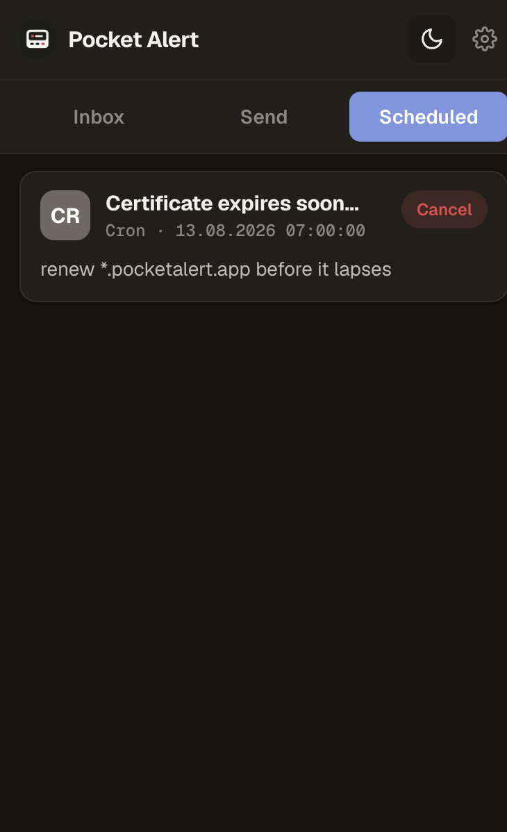 Pocket Alert extension scheduled messages