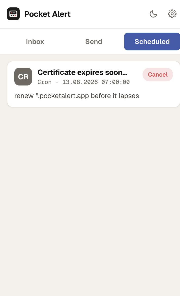 Pocket Alert extension scheduled messages