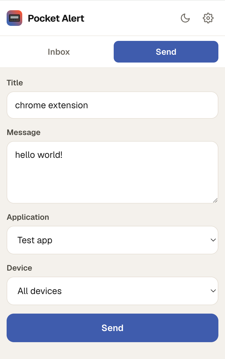Pocket Alert extension send form
